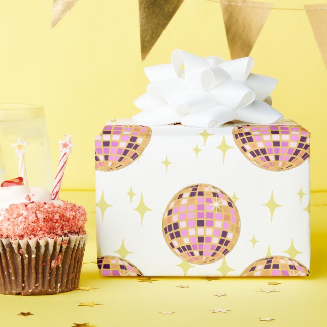 Gold Retro Disco Ball Mirrorball Wrapping Paper (Birthday Party)