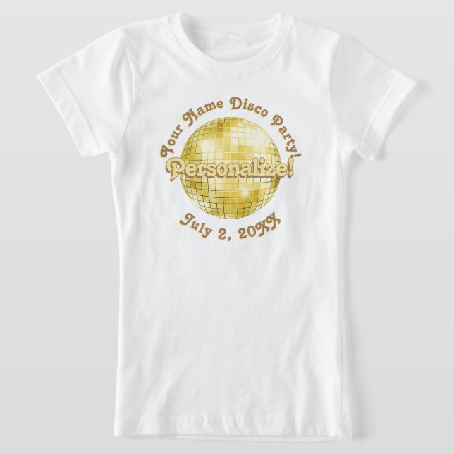 Gold Retro Disco Ball PERSONALIZED T-Shirt (Laydown)