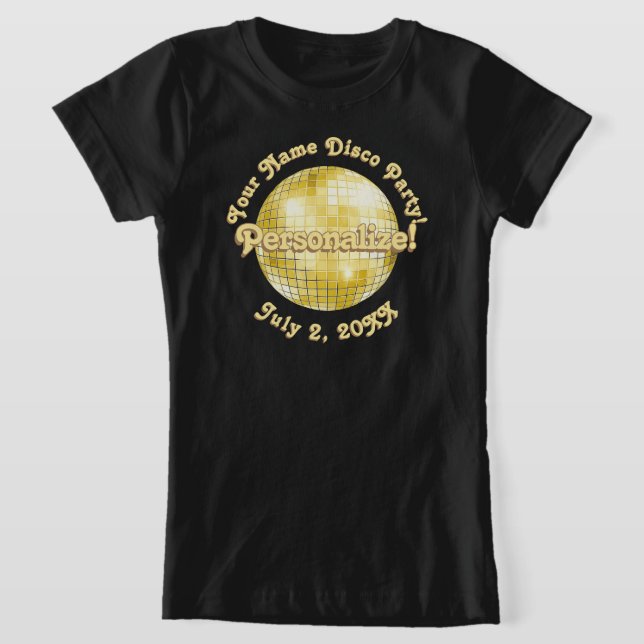 Gold Retro Disco Ball PERSONALIZED T-Shirt (Laydown)