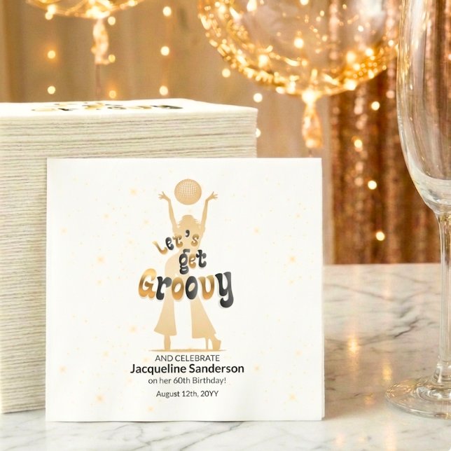 Gold Retro Let's Get Groovy 60th Birthday Napkin (Creator Uploaded)