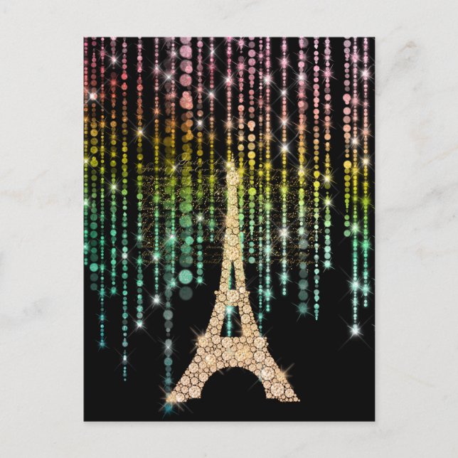 Gold  Rhinestones  Eiffel Tower Postcard (Front)