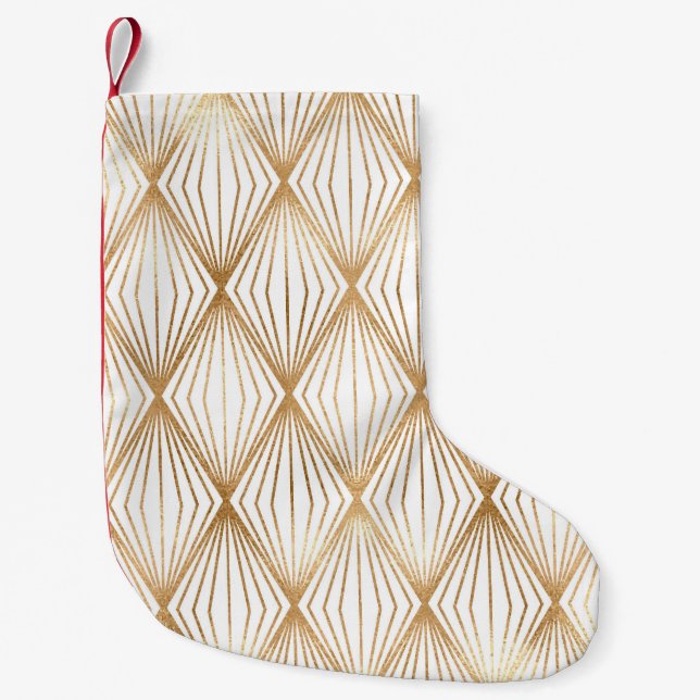 Gold rhombus tiles, geometric pattern. small christmas stocking (Front)