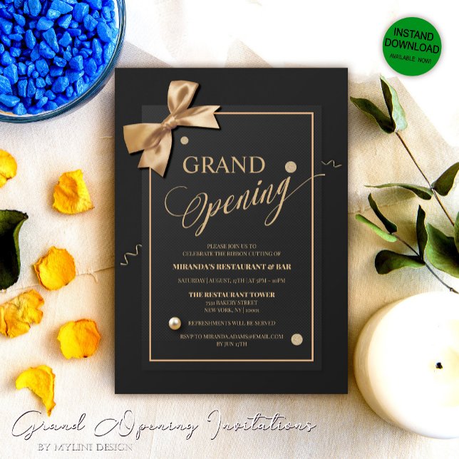 Gold Ribbon Black Grand Opening - Store Opening Invitation (Creator Uploaded)