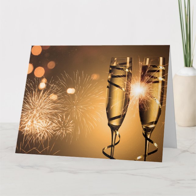 Gold Ribbon Champagne Glasses Card (Front)