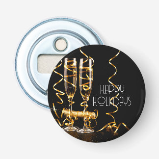 Gold Ribbon Champagne Happy Holidays Bottle Opener