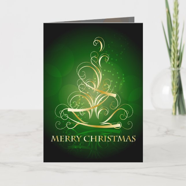Gold Ribbon Christmas Tree Card (Front)