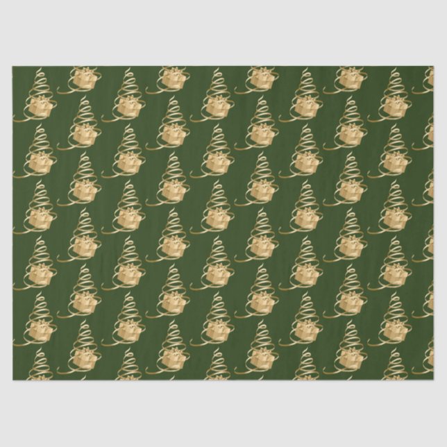 Gold Ribbon Christmas Tree Present Tissue Paper (Front)