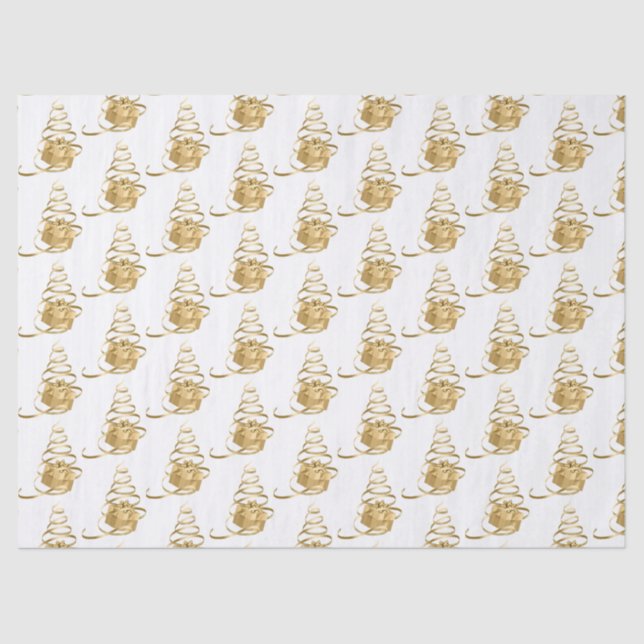 Gold Ribbon Christmas Tree Present Tissue Paper (Front)