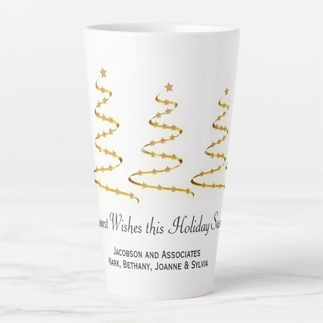 Gold Ribbon Christmas Trees Business Swag Latte Mug (Front)