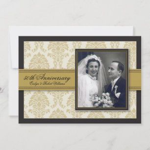Gold Ribbon Damask Anniversary Party Invitation