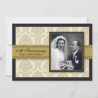 Gold Ribbon Damask Anniversary Party Invitation