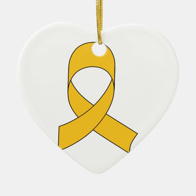 Gold Ribbon Drawing Ceramic Tree Decoration (Front)