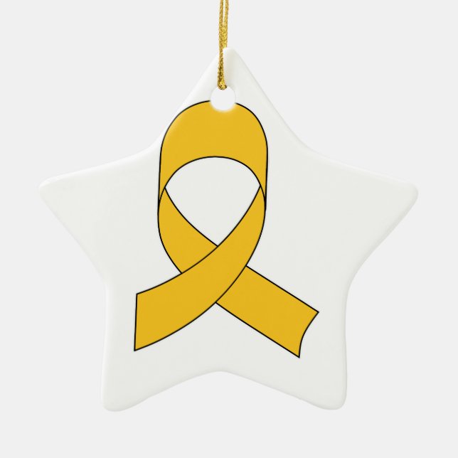 Gold Ribbon Drawing Ceramic Tree Decoration (Front)