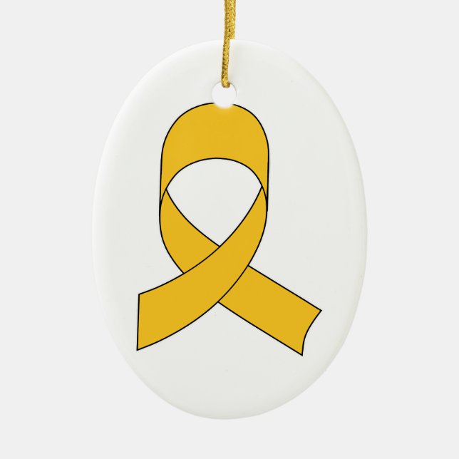 Gold Ribbon Drawing Ceramic Tree Decoration (Front)