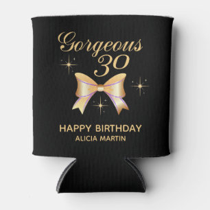 Gold Ribbon Girl Gorgeous 30 Black Happy Birthday Can Cooler