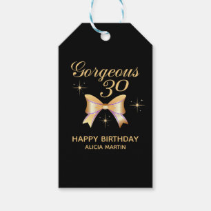 Gold Ribbon Girl Gorgeous 30 Black Happy Birthday Gift Tags