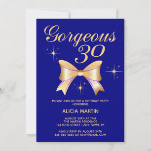 Gold Ribbon Girl Gorgeous 30 Navy 30th Birthday Invitation