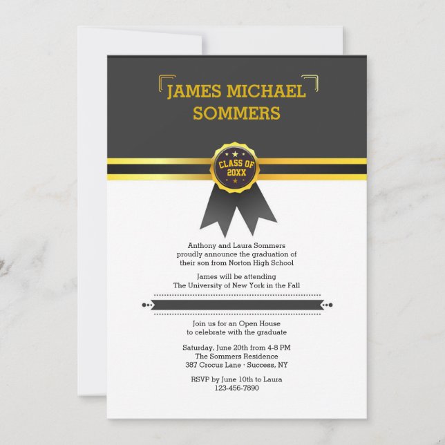 Gold Ribbon Graduate Invitation (Front)