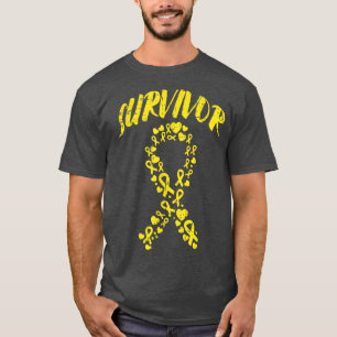 Gold Ribbon Hearts Survivor Childhood Cancer Aware T-Shirt