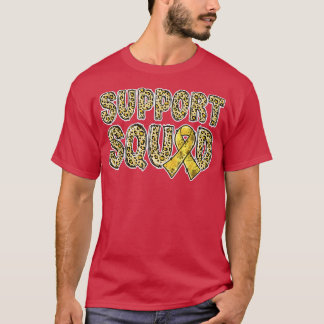 Gold Ribbon Leopard Print Support Squad Childhood  T-Shirt