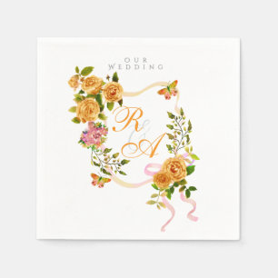 Gold Ribbon Monogram Wedding Soy Wax Candle Favour Napkin