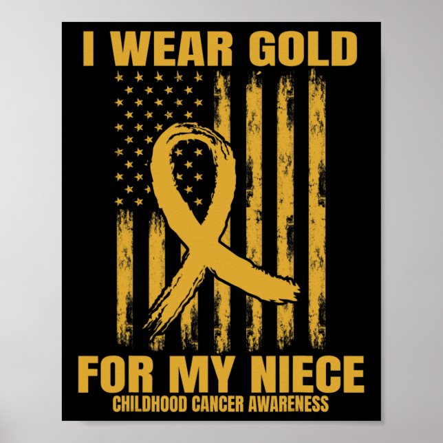 Gold Ribbon Niece Childhood Cancer Awareness Ameri Poster (Front)
