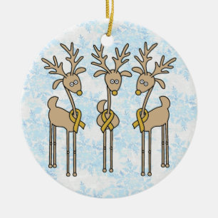 Gold Ribbon Reindeer (Childhood Cancer) Ceramic Tree Decoration