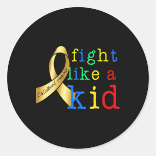 Gold Ribbon Retro Fight Like Kid Childhood Cancer Classic Round Sticker