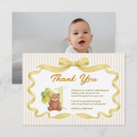 Gold Ribbon Strip Beary First Birthday Photo