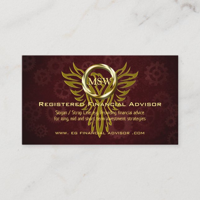 Gold Ring Eagle, burgundy cogs, Financial Advisor Advice Card (Front)
