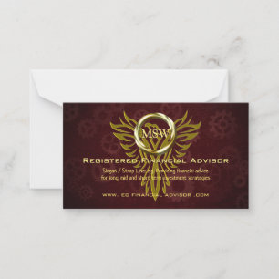 Gold Ring Eagle, burgundy cogs, Financial Advisor Advice Card