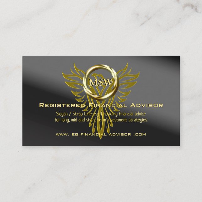 Gold Ring Eagle on shaded black, Financial Advisor Advice Card (Front)