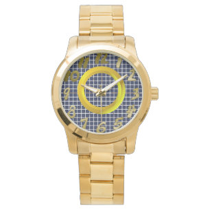 Gold Ring Geometric Blue Squares  Watch