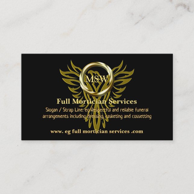 Gold Ring, Rising Phoenix, Mortician Service Business Card (Front)