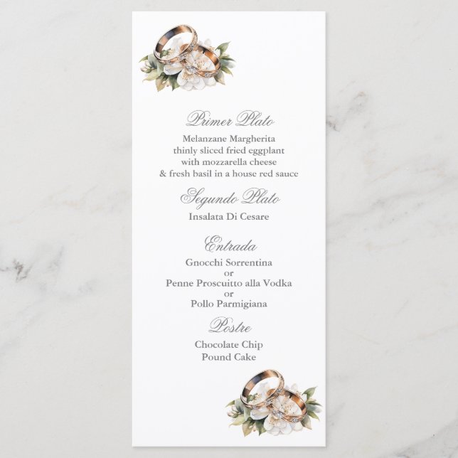 Gold ring wedding menu template (Front)