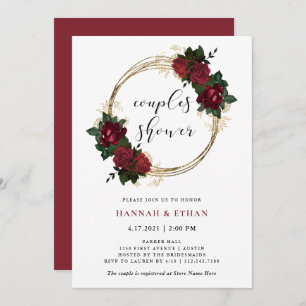 Gold Rings and Red Roses Couples Shower Invitation