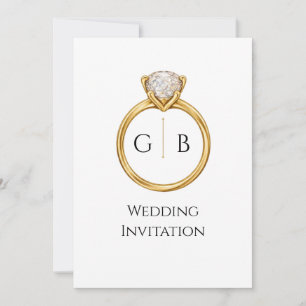 Gold Rings Classic Wedding Invitation Card