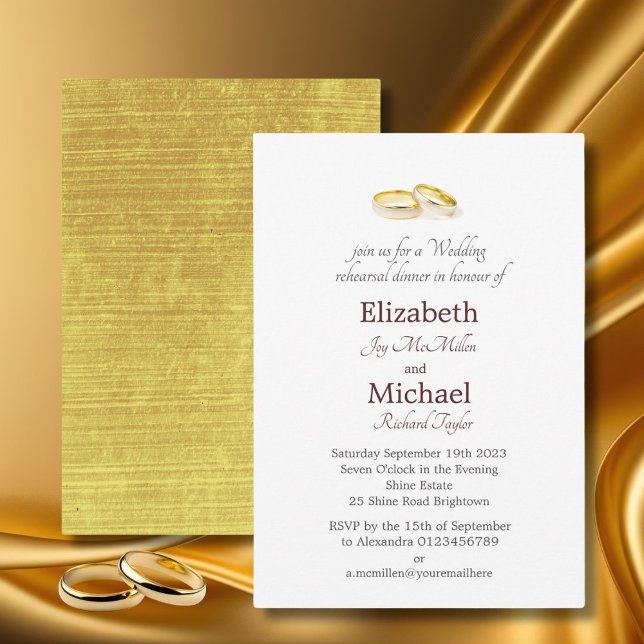 Gold Rings Elegant Wedding Rehearsal Dinner Invitation (Creator Uploaded)