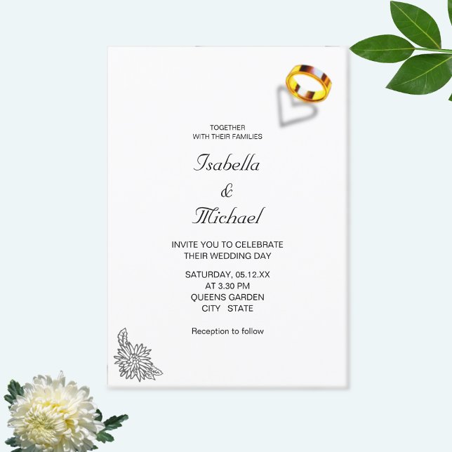 Gold Rings on Black & White Wedding Invitation (Creator Uploaded)