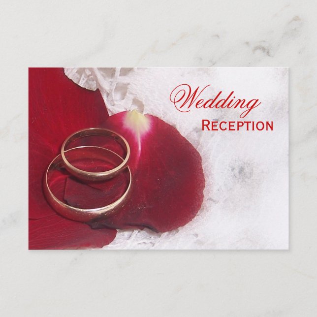 Gold Rings Rose Petals Wedding Enclosure Card (Front)