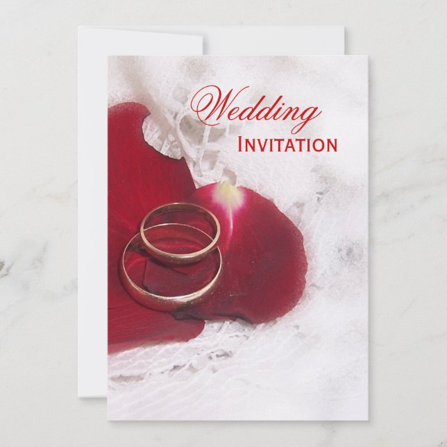 Gold Rings Rose Petals Wedding Invitation (Front)