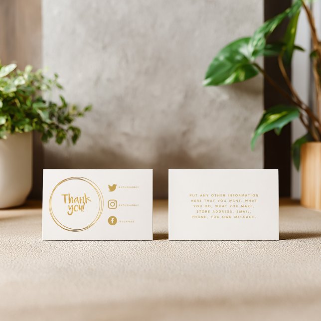 Gold rings thank you Social Links gratitude Enclosure Card (Thank you insert card with gold rings, message and social media icons for customer orders)
