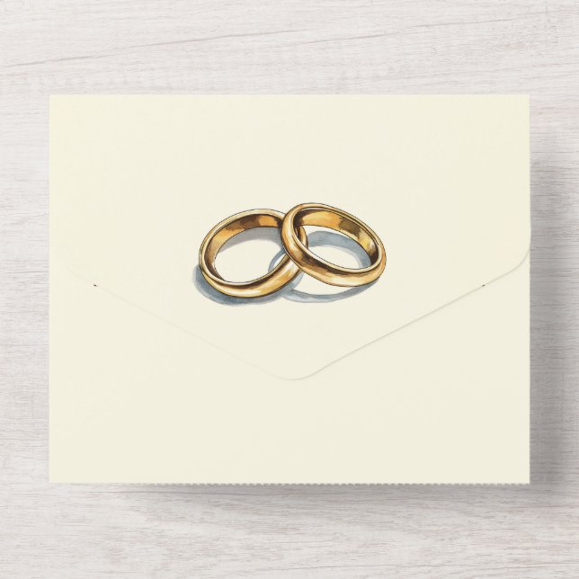 Gold rings wedding invitation and RSVP (Back)