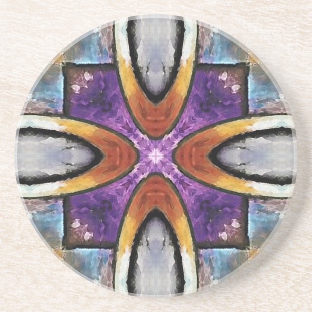 Gold Rings With Purple Tiles Coaster (Front)