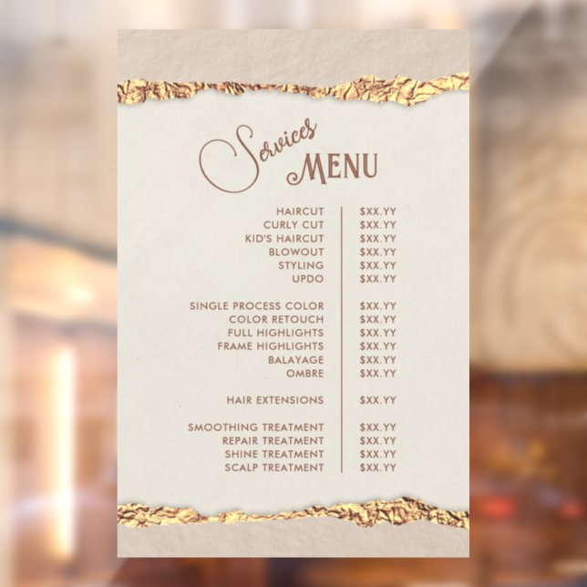 Gold Ripped Paper Services Menu (Sheet 2)