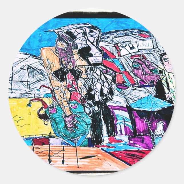 gold river drawing classic round sticker (Front)