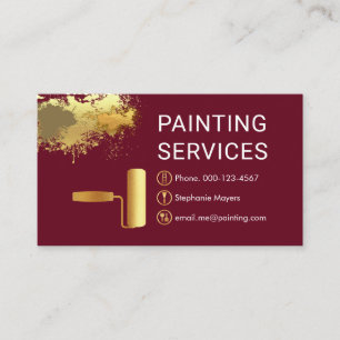 Gold Roller Brush On Paint Splatter Painter Business Card
