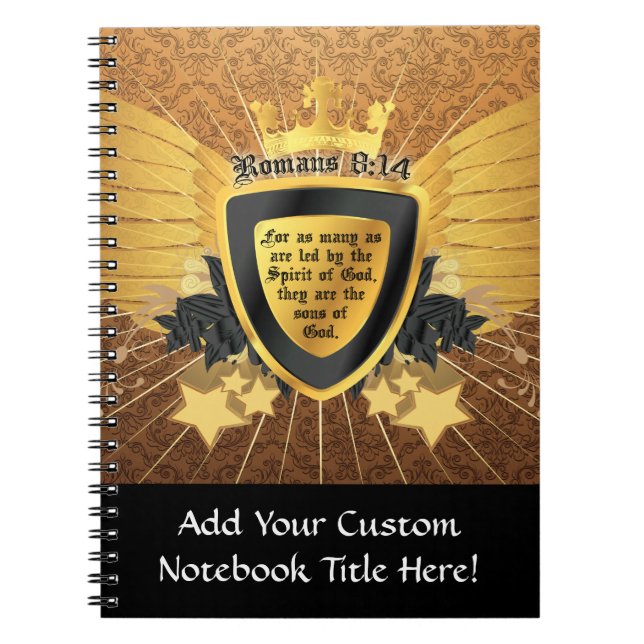 Gold Romans 8:14, Sons of God Spiral Notebook (Front)