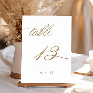 Gold Romantic Calligraphy Wedding Number 13, Table Number