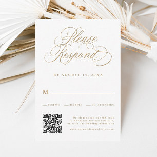 Gold Romantic Calligraphy Wedding QR Code  RSVP Card